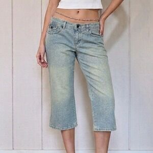 Y2K SO‎ Stretch Light Wash Cropped Jeans Denim Capris Size 5 Mcbling Deadstock